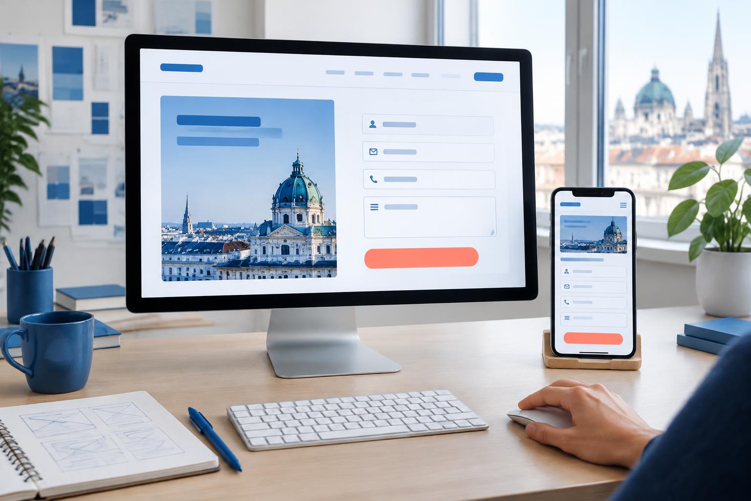 Illustration: Kontaktformular auf Desktop-Bildschirm und Smartphone